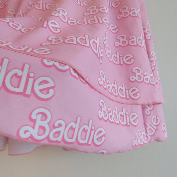 TRUE COLOURS Baddie Barbie Tiered Baby Pink Swim Rave Skirt - Size L - Picture 5 of 10